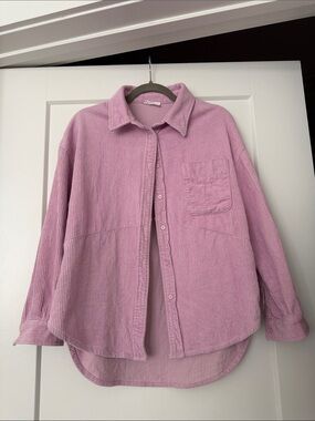 vestique Pink Corduroy Button-Down Shirt Jacket